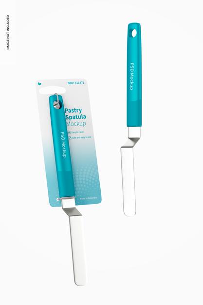 Free Pastry Spatulas On Blister Mockup, Floating Psd