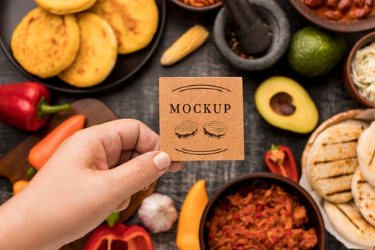 Free Person Holding Card With Food Mock-Up Psd