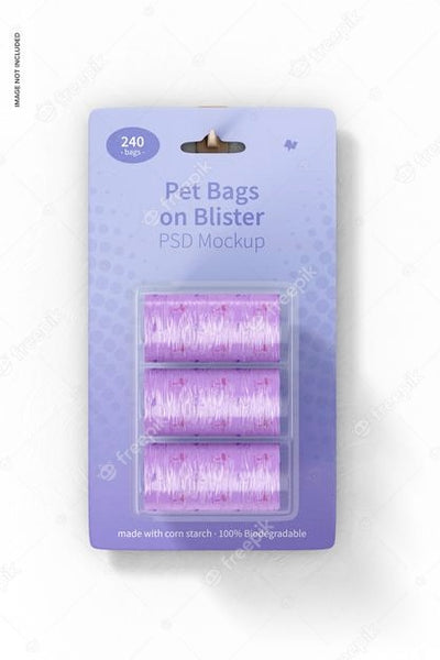 Free Pet Bags On Blister Mockup, Hanging On Wall Psd