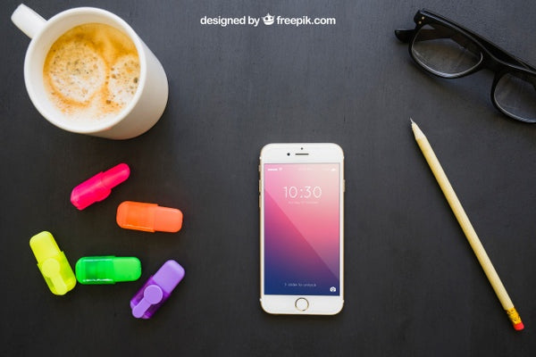 Free Phone, Markers, Pencil, Glasses And Coffee Psd