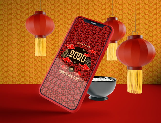 Free Phone Mock-Up For Chinese New Year Psd
