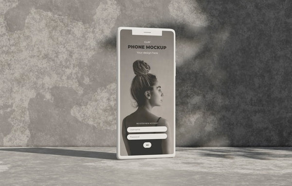 Free Phone Mockup On Concret Wall With Shadow Psd