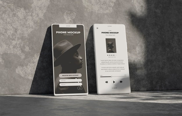 Free Phone Mockup On Concret Wall With Shadow Psd