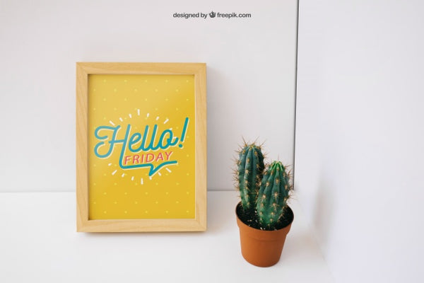 Free Photo Frame Mockup With Cactus Psd