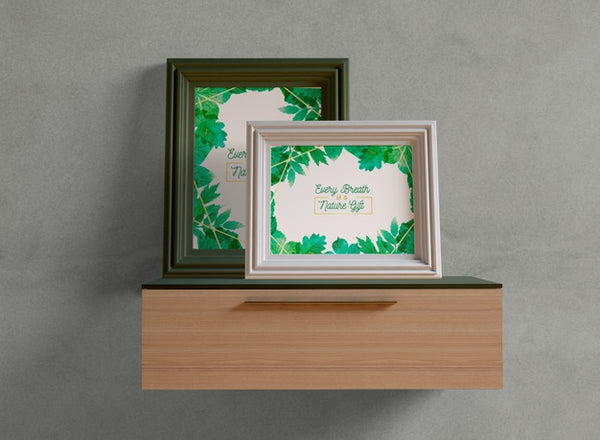 Free Photo Frames Mock-Up On Shelf Psd