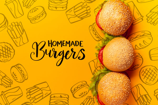 Free Pile Of Burgers On Fast Food Doodle Background Psd