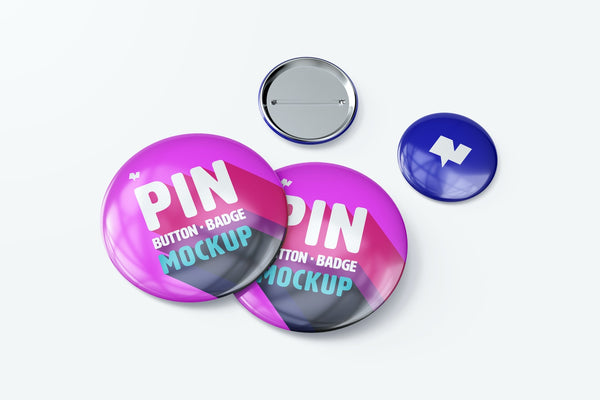 Free Pin Button Badges Mockup, Two Size