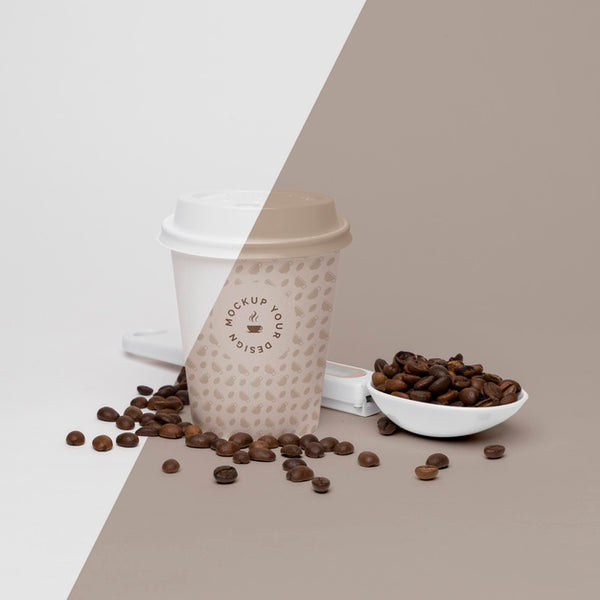 Free Plastic Cup With Coffee Beans Psd