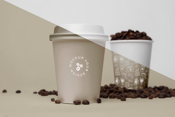 Free Plastic Cups With Coffee Beans Psd