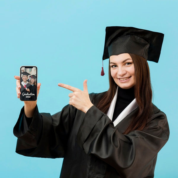 Free Positive Student Holding Mobile Phone Psd