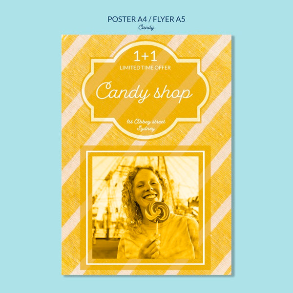 Free Poster For Candy Shop With Female Holding A Lollipop Psd