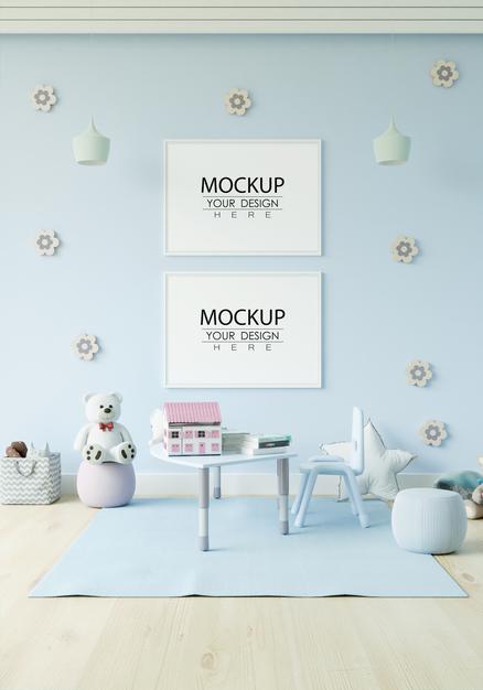 Free Poster Frame In Children'S Bedroom Mockup Psd