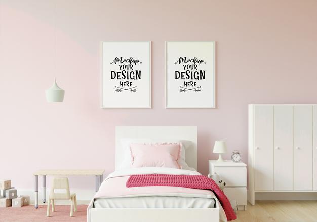 Free Poster Frame In Children'S Bedroom Mockup Psd
