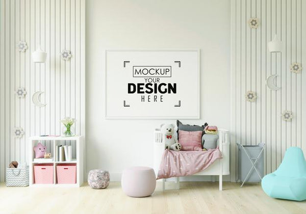 Free Poster Frame In Children'S Bedroom Mockup Psd