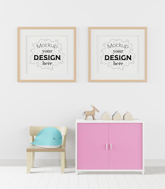 Free Poster Frame In Children'S Bedroom Psd Mockup Psd