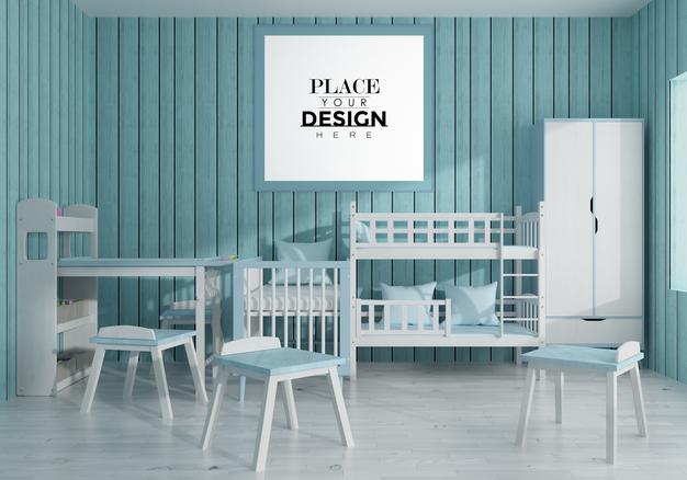 Free Poster Frame In Children'S Bedroom Psd Mockup Psd