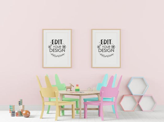 Free Poster Frame In Children'S Bedroom Psd Mockup Psd