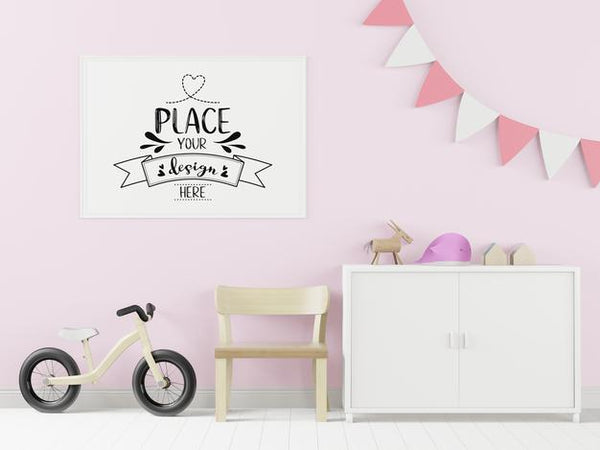 Free Poster Frame In Children'S Bedroom Psd Mockup Psd