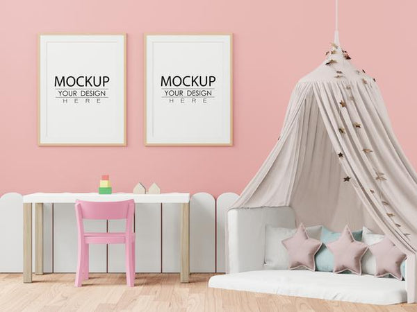 Free Poster Frame In Children'S Bedroom Psd Mockup Psd