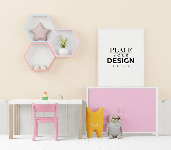 Free Poster Frame In Children'S Bedroom Psd Mockup Psd