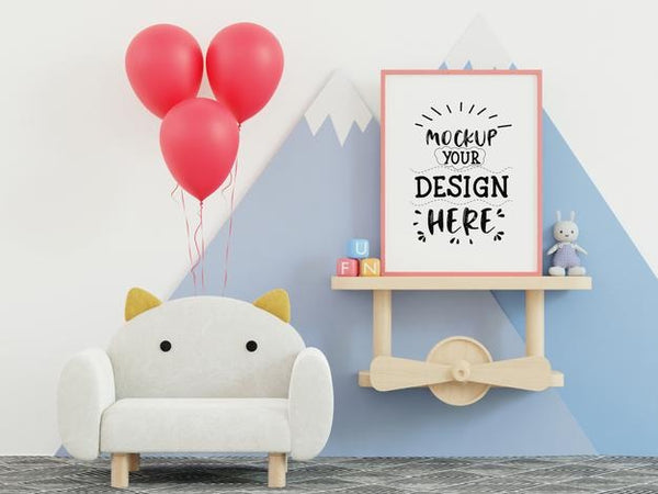 Free Poster Frame In Kids Room Psd Mockup Psd