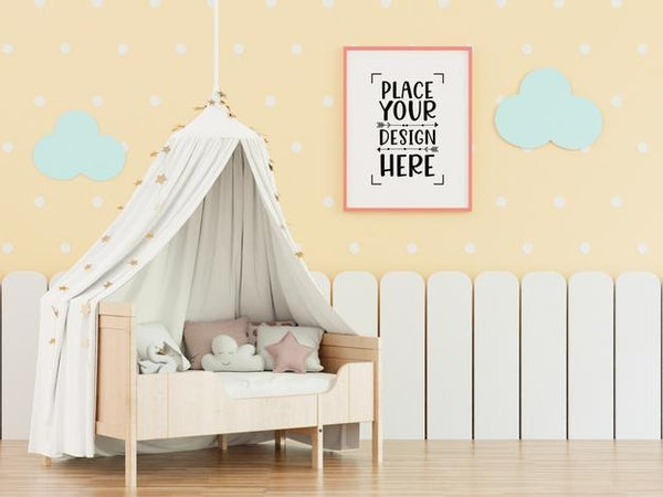 Free Poster Frame In Kids Room Psd Mockup Psd