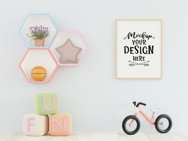 Free Poster Frame In Kids Room Psd Mockup Psd