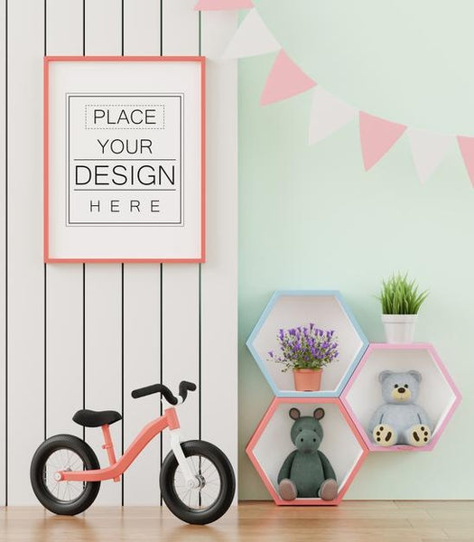 Free Poster Frame In Kids Room Psd Mockup Psd