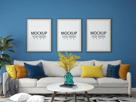 Free Poster Frame In Living Room Mock Up Psd
