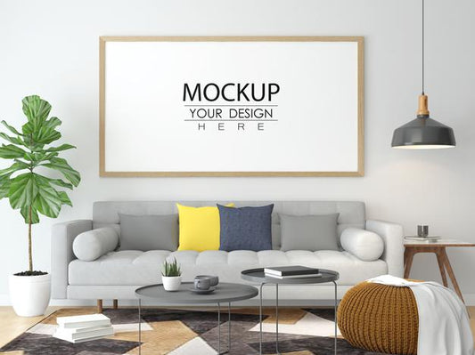 Free Poster Frame In Living Room Mock Up Psd