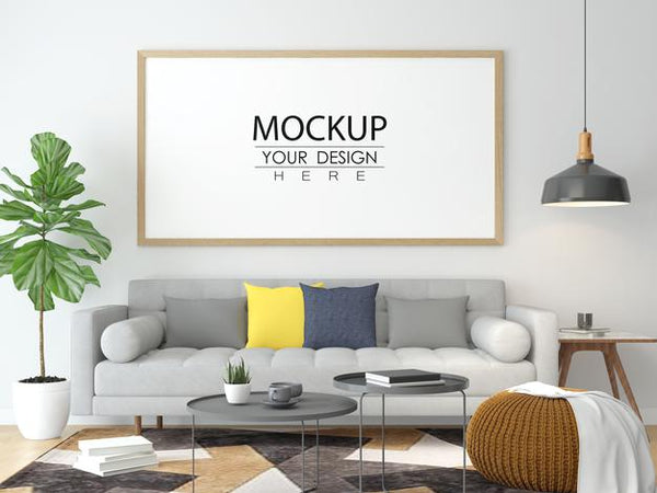 Free Poster Frame In Living Room Mock Up Psd