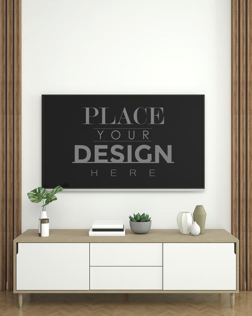 Free Poster Frame In Living Room Mockup Psd