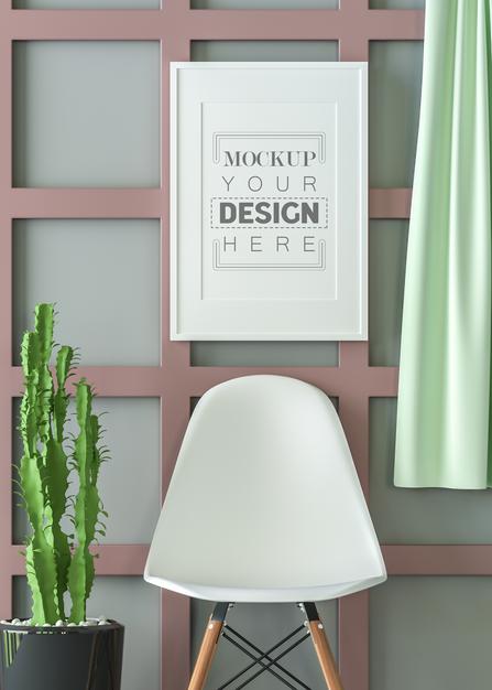 Free Poster Frame In Living Room Mockup Psd