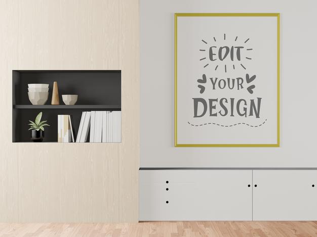 Free Poster Frame In Living Room Mockup Psd