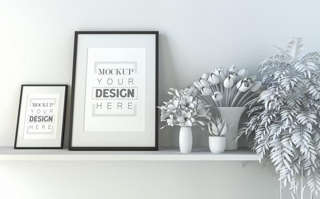 Free Poster Frame In Living Room Mockup Psd