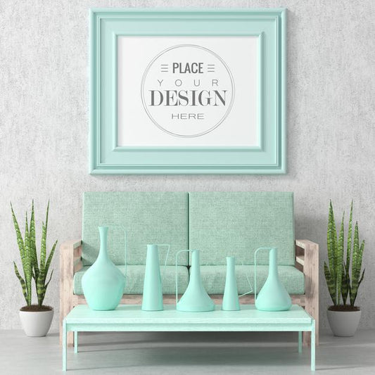 Free Poster Frame In Living Room Mockup Psd
