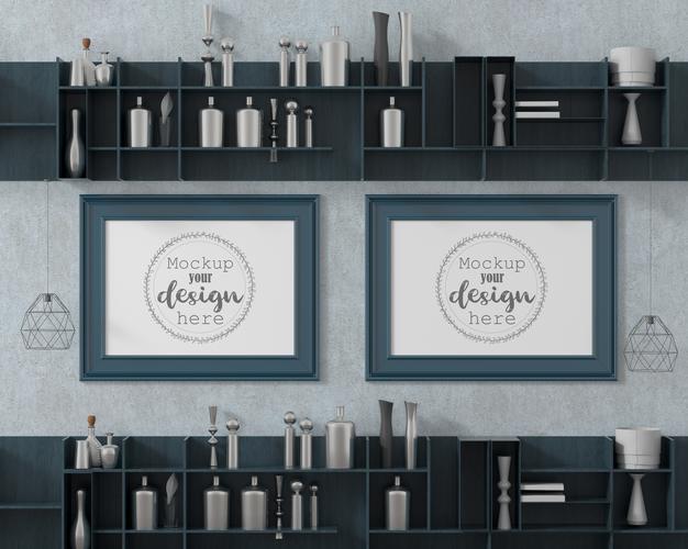 Free Poster Frame In Living Room Mockup Psd