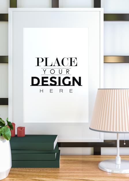 Free Poster Frame In Living Room Mockup Psd