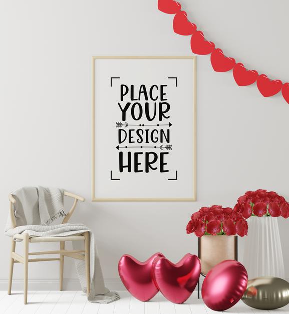 Free Poster Frame In Living Room Mockup Psd