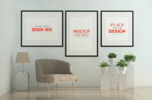 Free Poster Frame In Living Room Mockup Psd