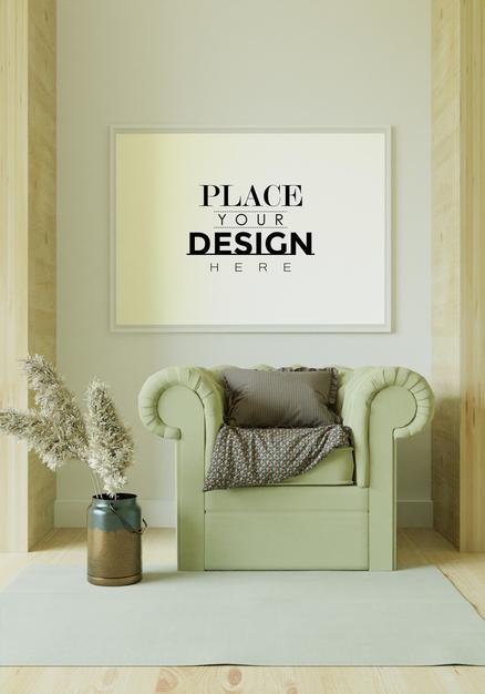 Free Poster Frame In Living Room Mockup Psd