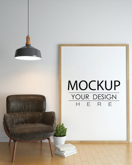 Free Poster Frame In Living Room Mockup Psd