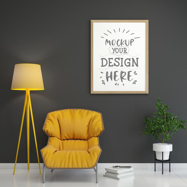 Free Poster Frame In Living Room Mockup Psd