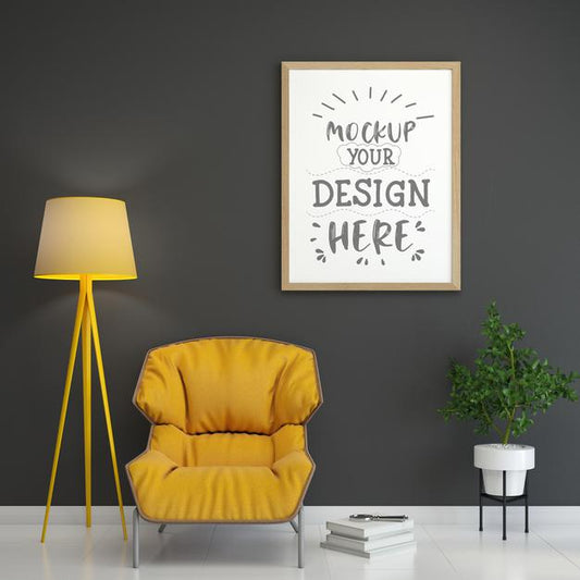 Free Poster Frame In Living Room Mockup Psd