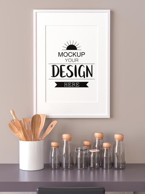 Free Poster Frame In Living Room Mockup Psd