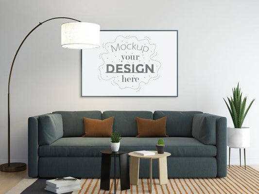 Free Poster Frame In Living Room Mockup Psd