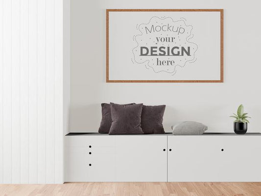Free Poster Frame In Living Room Mockup Psd
