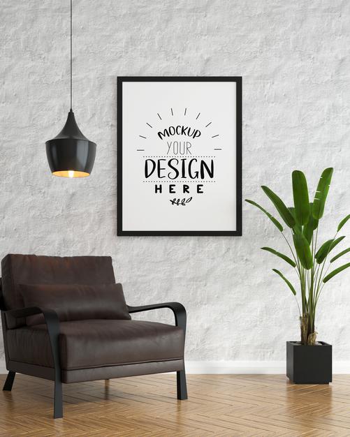 Free Poster Frame In Living Room Mockup Psd