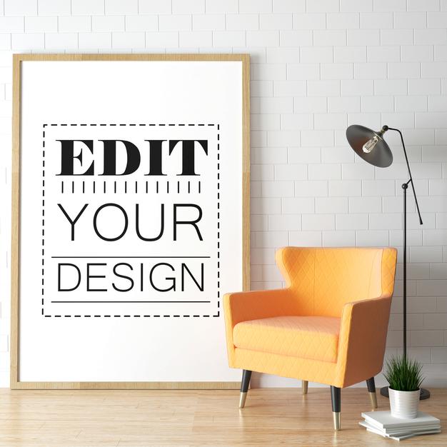 Free Poster Frame In Living Room Mockup Psd