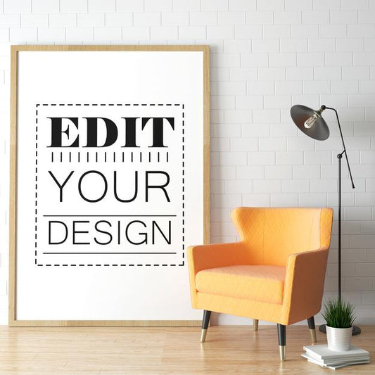 Free Poster Frame In Living Room Mockup Psd